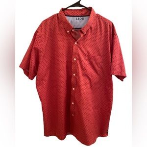IZOD Men's Button Shirt 2XL Short Sleeve Big & Tall Stretch Saltwater Red Anchor